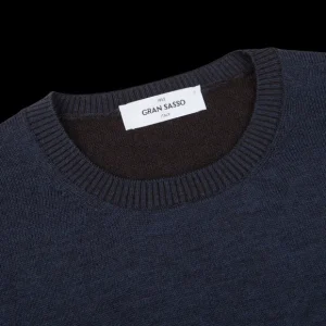 Gran Sasso Sweaters | Dark Blue Bicolour Merino Wool Crewneck