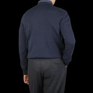 Gran Sasso Sweaters | Dark Blue Bicolour Merino Wool Crewneck