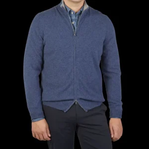 Fedeli Cardigans | Dark Blue Cashmere Full-Zip Cardigan