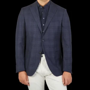 Eduard Dressler Blazers | Dark Blue Checked Wool Sendrik Blazer