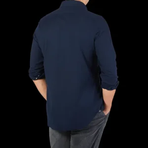 Finamore Shirts | Dark Blue Cotton Flannel Casual Shirt