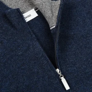 Gran Sasso Knitwear | Dark Blue Melange Wool Cashmere 1/4 Zip Sweater