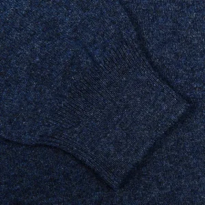 Gran Sasso Knitwear | Dark Blue Melange Wool Cashmere 1/4 Zip Sweater