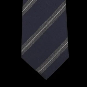 Gierre Milano Ties | Dark Blue Striped Wool Silk Lined Tie