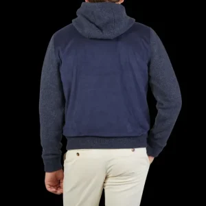 Gran Sasso Outerwear | Dark Blue Wool Alcantara Front Padded Jacket