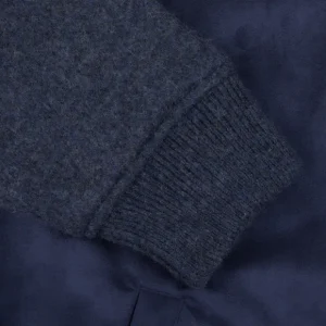 Gran Sasso Knitwear | Dark Blue Wool Alcantara Front Padded Jacket