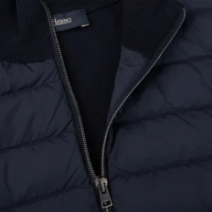 Herno Knitwear | Dark Blue Wool Silk Nylon Padded Jacket