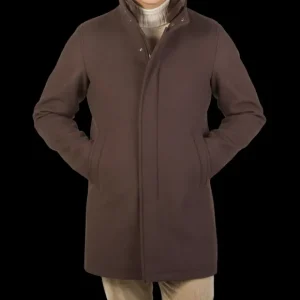 Herno Outerwear | Dark Brown Diagonal Wool Technical Coat