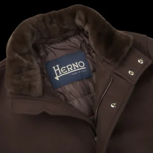 Herno Outerwear | Dark Brown Diagonal Wool Technical Coat