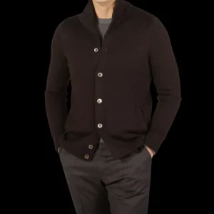Gran Sasso Knitwear | Dark Brown Merino Wool Button Cardigan
