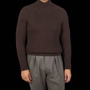 Zanone Knitwear | Dark Brown Ribbed Wool Rollneck