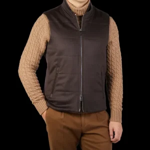 Maurizio Baldassari Gilets | Dark Brown Water Repellent Cashmere Gilet