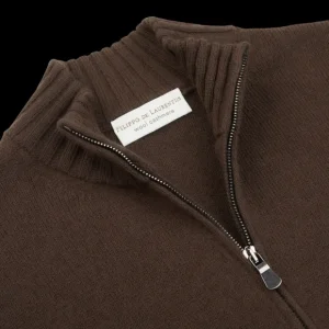 Filippo de Laurentiis Knitwear | Dark Brown Wool Cashmere 1/4 Zip Sweater