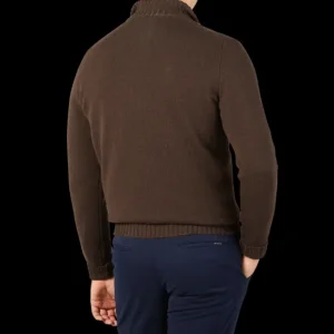 Filippo de Laurentiis Knitwear | Dark Brown Wool Cashmere 1/4 Zip Sweater