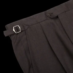 Studio 73 Trousers | Dark Brown Wool Flannel Pleated Trousers