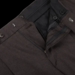 Studio 73 Trousers | Dark Brown Wool Flannel Pleated Trousers