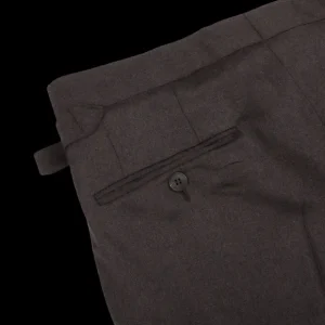 Studio 73 Trousers | Dark Brown Wool Flannel Pleated Trousers