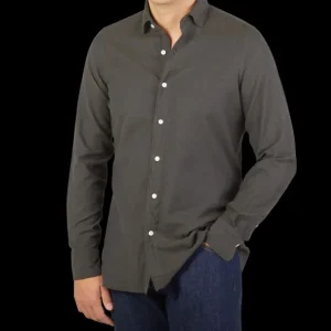 Finamore Shirts | Dark Green Cotton Flannel Casual Shirt