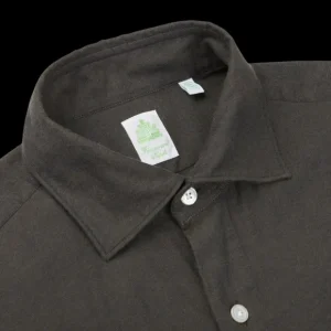 Finamore Shirts | Dark Green Cotton Flannel Casual Shirt