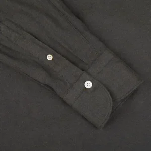 Finamore Shirts | Dark Green Cotton Flannel Casual Shirt