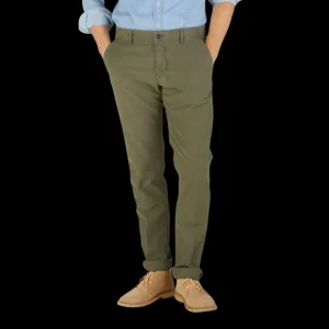 Incotex Trousers | Dark Green Cotton Stretch Slacks Chinos