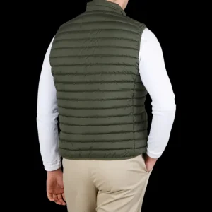 Save The Duck Outerwear | Dark Green Technical Down Leonard Nylon Gilet