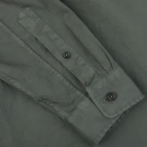 Xacus Shirts | Dark Green Washed Cotton Twill Casual Shirt