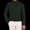 Gran Sasso Knitwear | Dark Green Wool Cable Knit Roll Neck