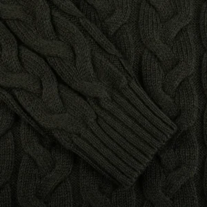Gran Sasso Knitwear | Dark Green Wool Cable Knit Roll Neck