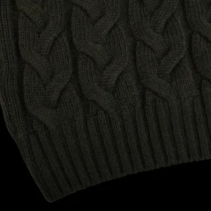 Gran Sasso Knitwear | Dark Green Wool Cable Knit Roll Neck