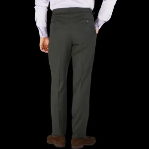 Studio 73 Trousers | Dark Green Wool Flannel Pleated Trousers