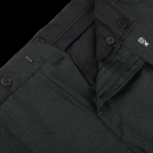 Studio 73 Trousers | Dark Green Wool Flannel Pleated Trousers