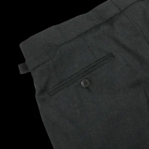 Studio 73 Trousers | Dark Green Wool Flannel Pleated Trousers