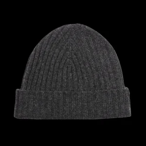 Amanda Christensen Beanies | Dark Grey Ribbed Cashmere Beanie