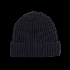 William Lockie Beanies | Dark Navy Cashmere Ribbed Beanie