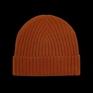 Amanda Christensen Beanies | Dark Orange Ribbed Cashmere Beanie