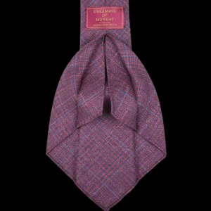 Dreaming Of Monday Ties | Dark Pink Checked 7-Fold Wool Silk Linen Tie