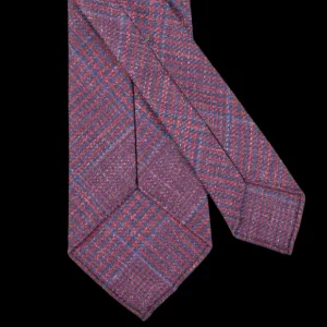 Dreaming Of Monday Ties | Dark Pink Checked 7-Fold Wool Silk Linen Tie