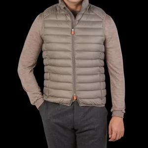 Save The Duck Gilets | Dark Taupe Technical Down Adam Nylon Gilet