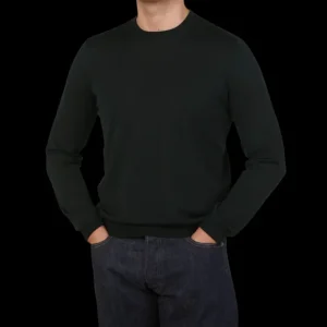 Filippo de Laurentiis Knitwear | Deep Green Super 120S Merino Crew Neck