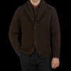 William Lockie Knitwear | Ebony Brown Lambswool Shawl Collar Cardigan