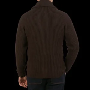 William Lockie Cardigans | Ebony Brown Lambswool Shawl Collar Cardigan