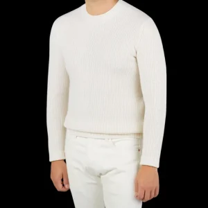 Filippo de Laurentiis Knitwear | Ecru Beige Wool Cashmere Roundneck Sweater