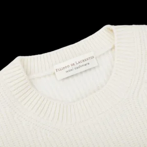 Filippo de Laurentiis Knitwear | Ecru Beige Wool Cashmere Roundneck Sweater