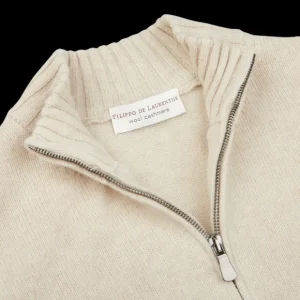 Filippo de Laurentiis Knitwear | Ecru Beige Wool Cashmere 1/4 Zip Sweater