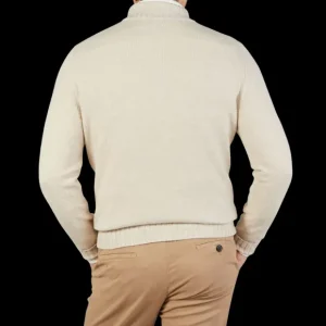 Filippo de Laurentiis Knitwear | Ecru Beige Wool Cashmere 1/4 Zip Sweater