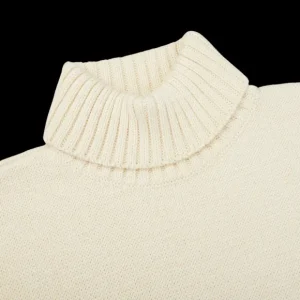 Gloverall Knitwear | Ecru Blue Striped Wool Rollneck