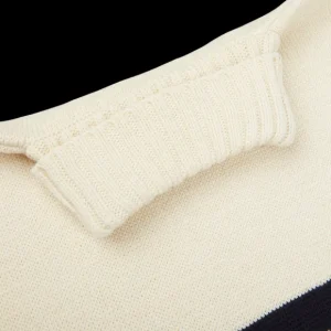 Gloverall Knitwear | Ecru Blue Striped Wool Rollneck
