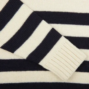 Gloverall Knitwear | Ecru Blue Striped Wool Rollneck