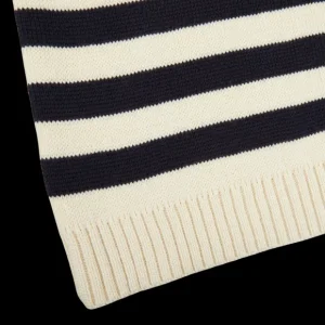 Gloverall Knitwear | Ecru Blue Striped Wool Rollneck